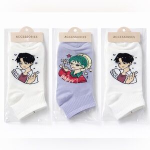 Anime Character Crew Socks Set Cute Kawaii Graphic Unisex 3 Pair Bundle